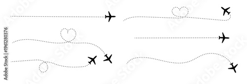 The flight path of the aircraft from the point of location along the dotted line. Flight route from a waypoint with an airplane silhouette.