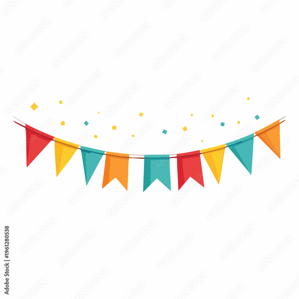 Fototapeta premium Festive banner with colorful pennants and confetti, celebrating joyful events and parties with vibrant decorations