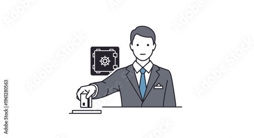 Businessman putting money in safe.