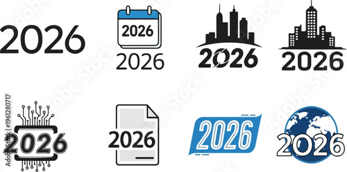 Icons for the year 2026 in various styles and themes