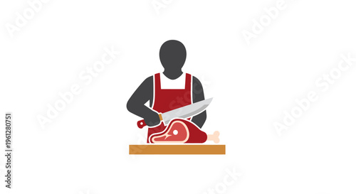 Butcher cutting raw meat.