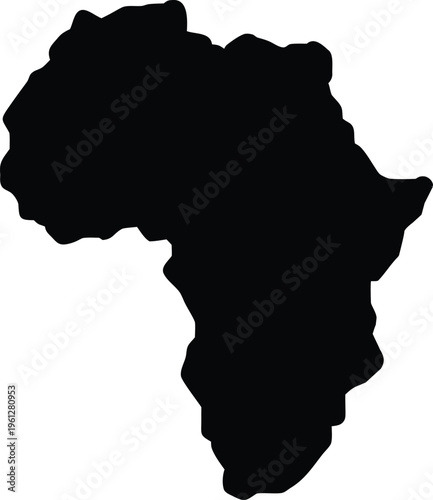 A black silhouette of the African continent on a white background