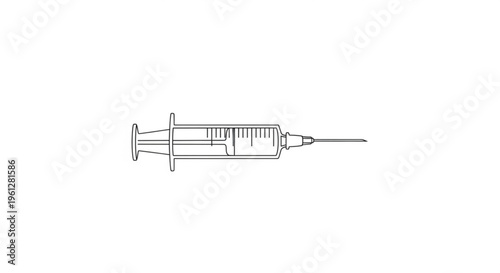 Medical syringe with needle for injection or vaccination simple line drawing