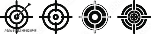 Target Icon Set, Aim Crosshair Bullseye Symbol Collection Flat and Outline Vector