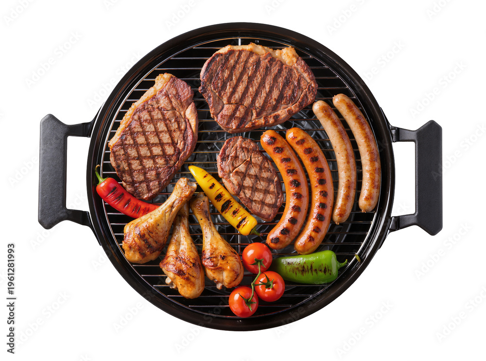 Ταπετσαρία Isolated delicious grilled meat and vegetables assortment on a portable barbecue