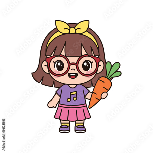 cute schoolgirl with carrot holding book vector illustration flat design