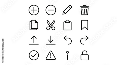 Set of 16 Minimal Black Line UI Icons Vector