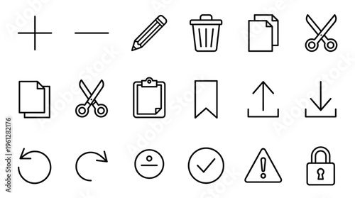 Set of 18 Black Line Interface Icons Vector