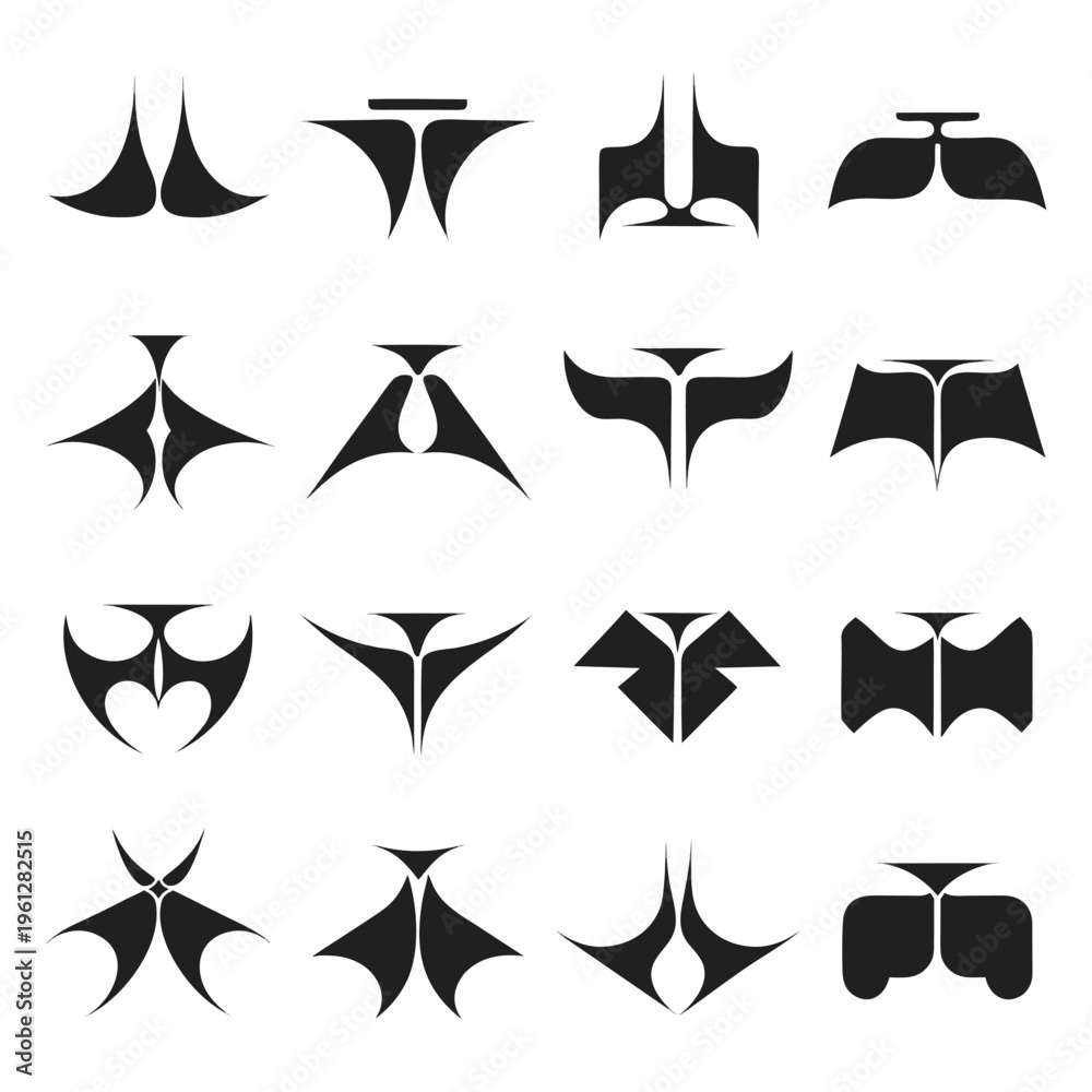 Fototapeta premium Collection of 15 unique black silhouettes of bat wing inspired shapes