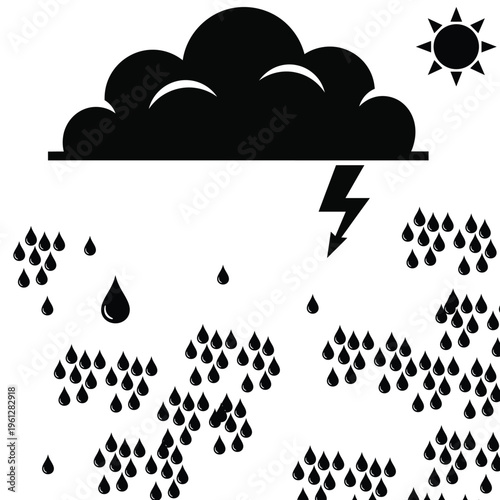 Falling Black Water Drops on White Background