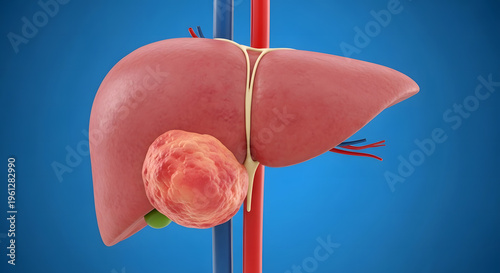 Illustration of a liver with a large tumorous growth attached