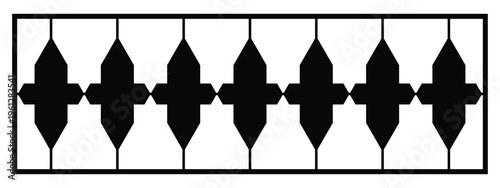 Geometric fence gate silhouette border with repeating ornamental boundary design.
