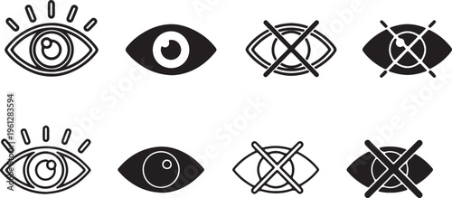 Eye icons: vision, sight, and visibility status, crossed out