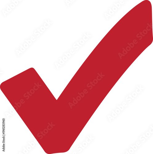 A large red check mark symbol on a white background