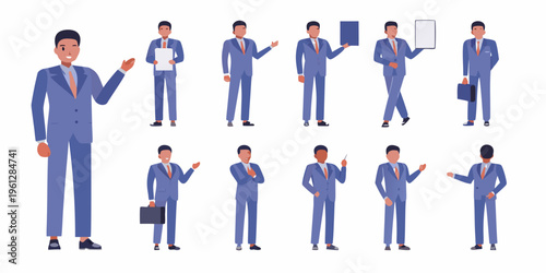 Diverse group of businessmen in suits displayed in various poses