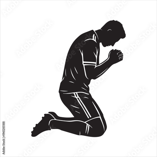 Football player goal celebration pray silhouette