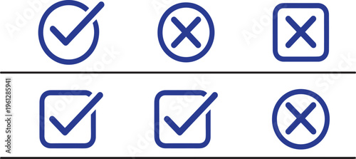 Checkmarks and crosses icons set for approval and rejection
