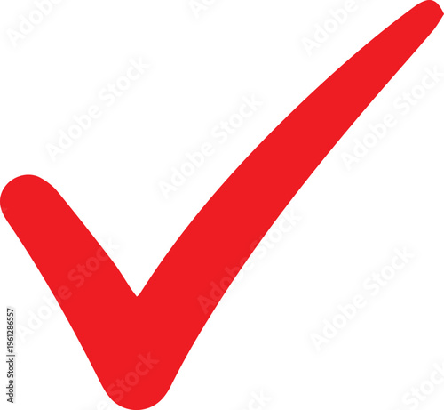 A large red check mark on a white background