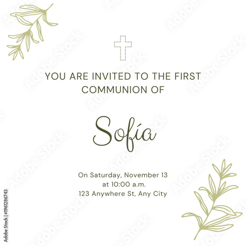 Projekt , grafika wektorowa - zaproszenie na I komunię świętą.