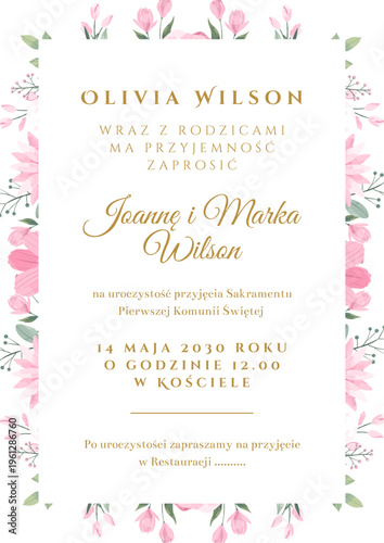 Projekt, grafika wektorowa - zaproszenie na I komunię świętą