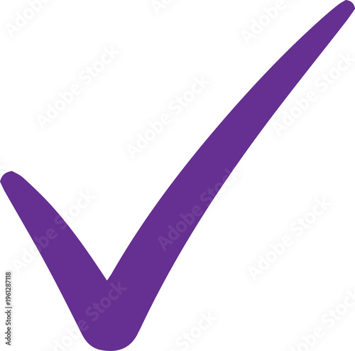 A large purple check mark on a white background