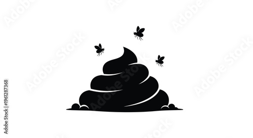 Pile of excrement with flying insects a stark black silhouette