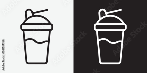 Silhouette of two cocktail glasses with straws on contrasting backgrounds