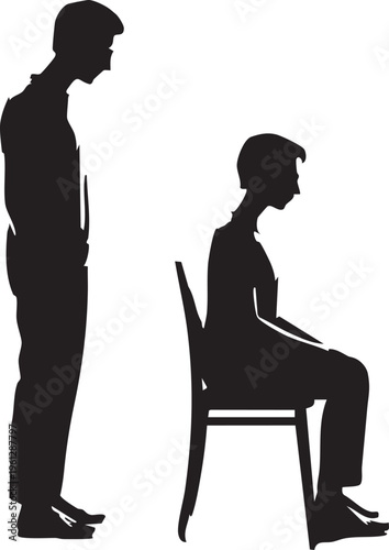 A man in a gray t-shirt and black pants sitting down on a chair in various stages, from standing to sitting, illustrating a transition sequence, ideal for business, health, or lifestyle concepts.