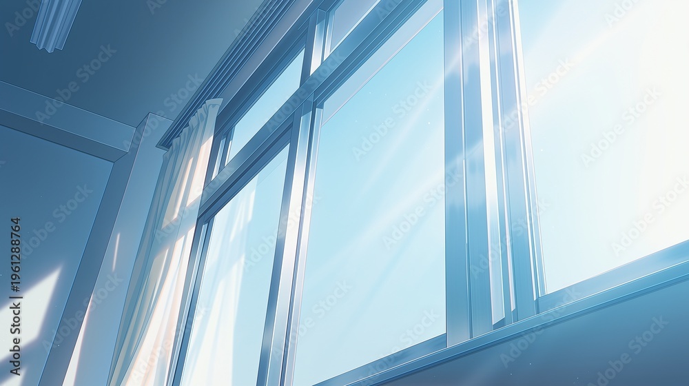 Obraz premium Anime Style Japanese Classroom Window with Soft Morning Light