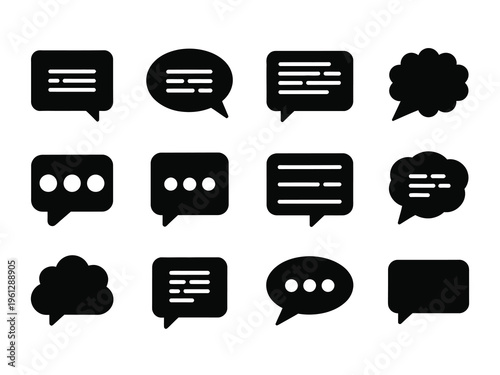 blank empty speech bubbles vector illustration, minimalist dialogue symbols in clean line art design, communication and chat motif for logo branding messaging apps and digital graphic projects.