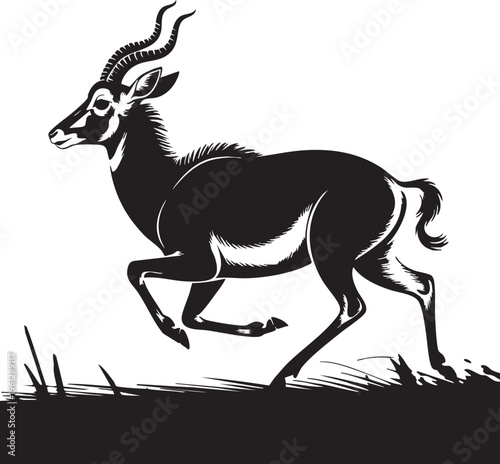 A black silhouette of an antelope running across a plain, conveying a sense of freedom and movement, ideal for use in wildlife or nature-themed marketing materials.