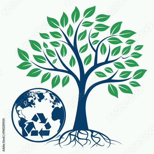 Tree with green leaves and recycling globe