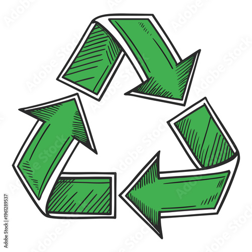 A green recycling symbol with three arrows