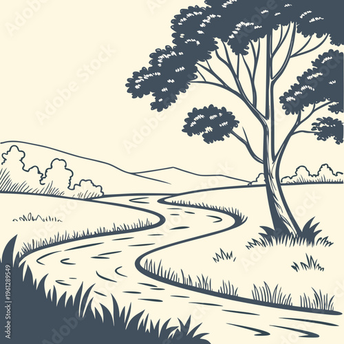 A tree standing alone on the side of a winding road