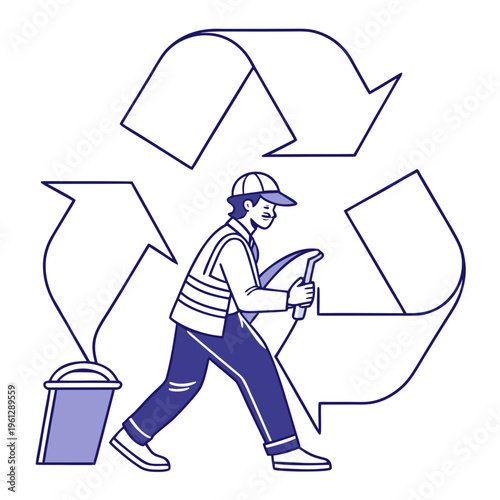 Man walking with recycling bin and paper