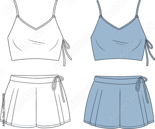 Technical Fashion Flat Drawing of a Cozy Loungewear Set Including Men's Briefs, Boxer Trunks, and Jogger Pants with Drawstring Waistbands for Sleepwear Design Vector.