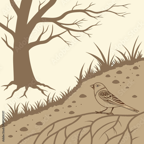 A small bird standing on a hill