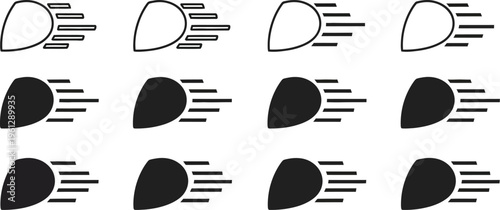 Car dashboard light indicators display various levels of headlight beam intensity in a grid.
