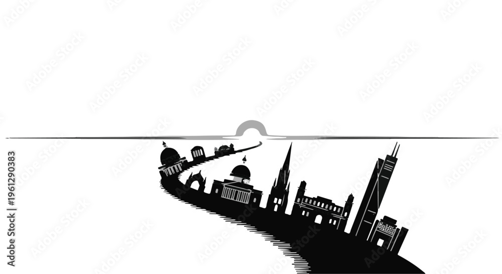 Obraz premium city skyline silhouette at sunset, urban landscape