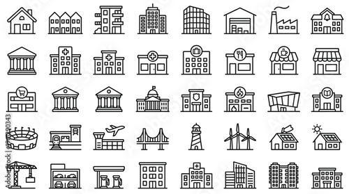 Set of 40 Outline Building Icons Vector