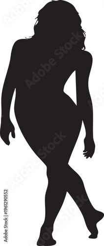 a black silhouette of a woman walking alone on a plain background, ideal for marketing, advertising, or lifestyle concepts