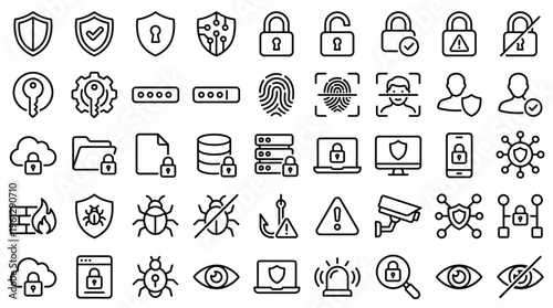Set of 50 Cyber Security Line Icons Vector