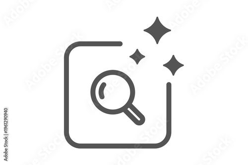 A magnifying glass on a square with sparkles