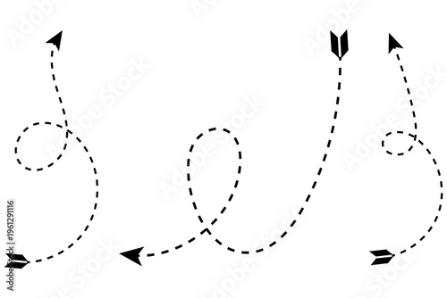 A black dashed line with arrows on a white background forming a winding path