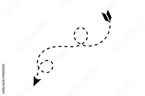 A black dashed line with arrows on a white background