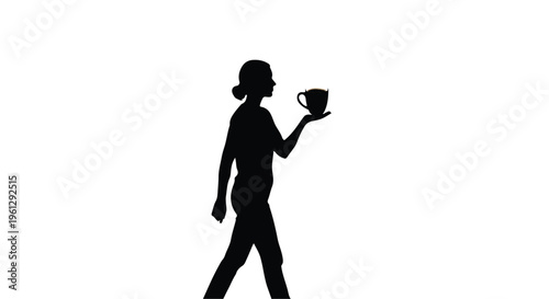 silhouette woman walking with coffee cup