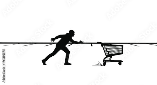 man pulling shopping cart, struggle, hard work
