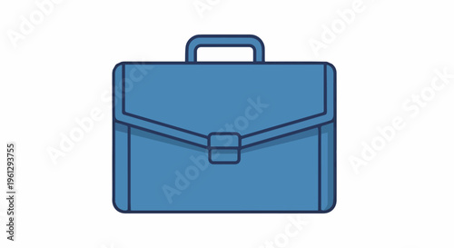 Isolated blue leather business briefcase and travel luggage suitcase with a metal handle and lock accessory on a white background