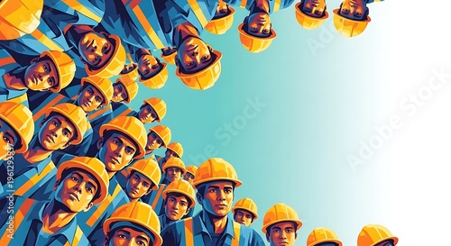 Independence day celebration with construction workers wearing yellow helmets