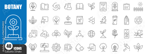 Botany and Nature Line Icons Mega Set , Plants, Ecology, Agriculture and Science Outline Vector Collection